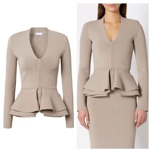 Scanlan Theodore Crepe Knit V-Neck Ruffle Jacket